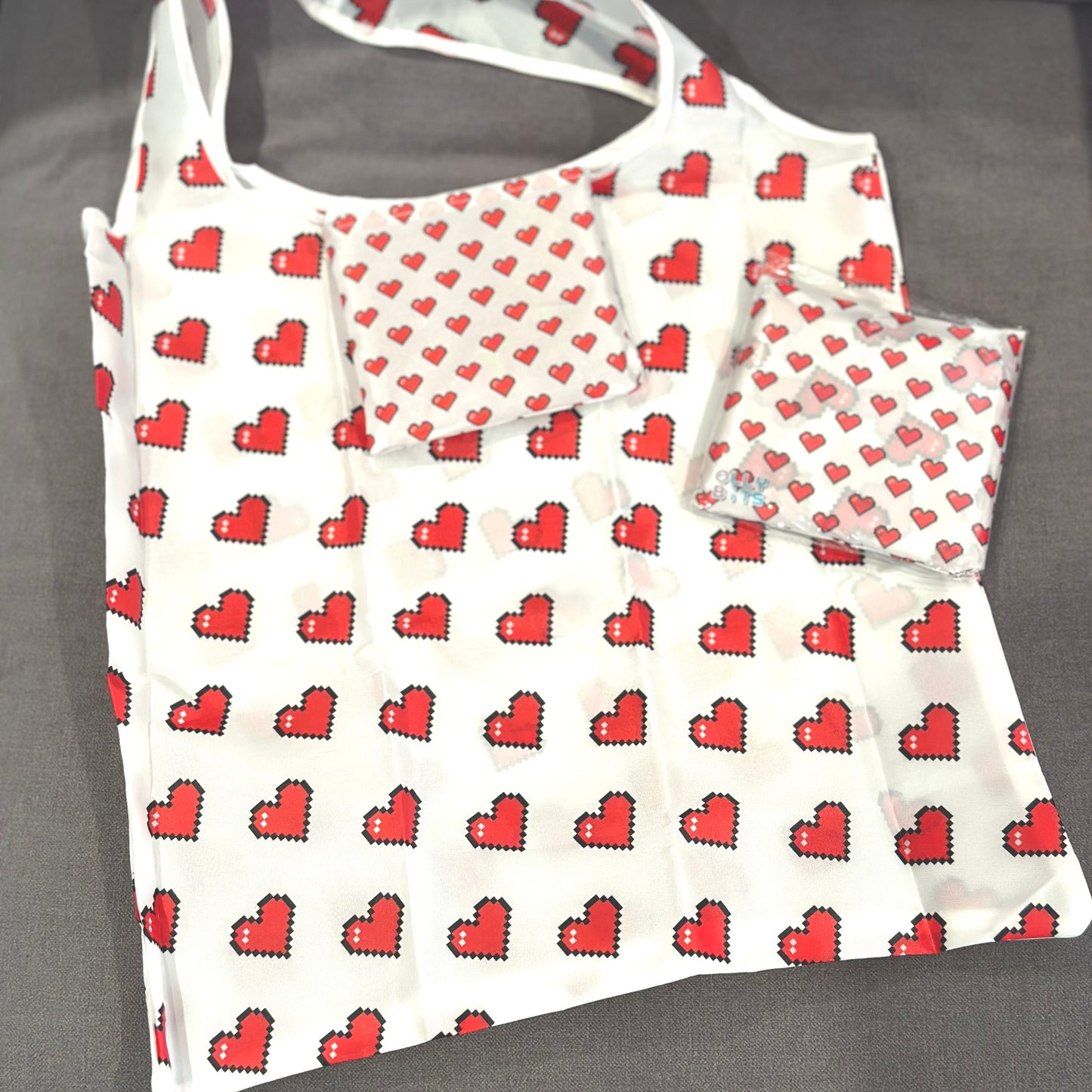 Pixel Hearts Foldable Reusable Tote Bag