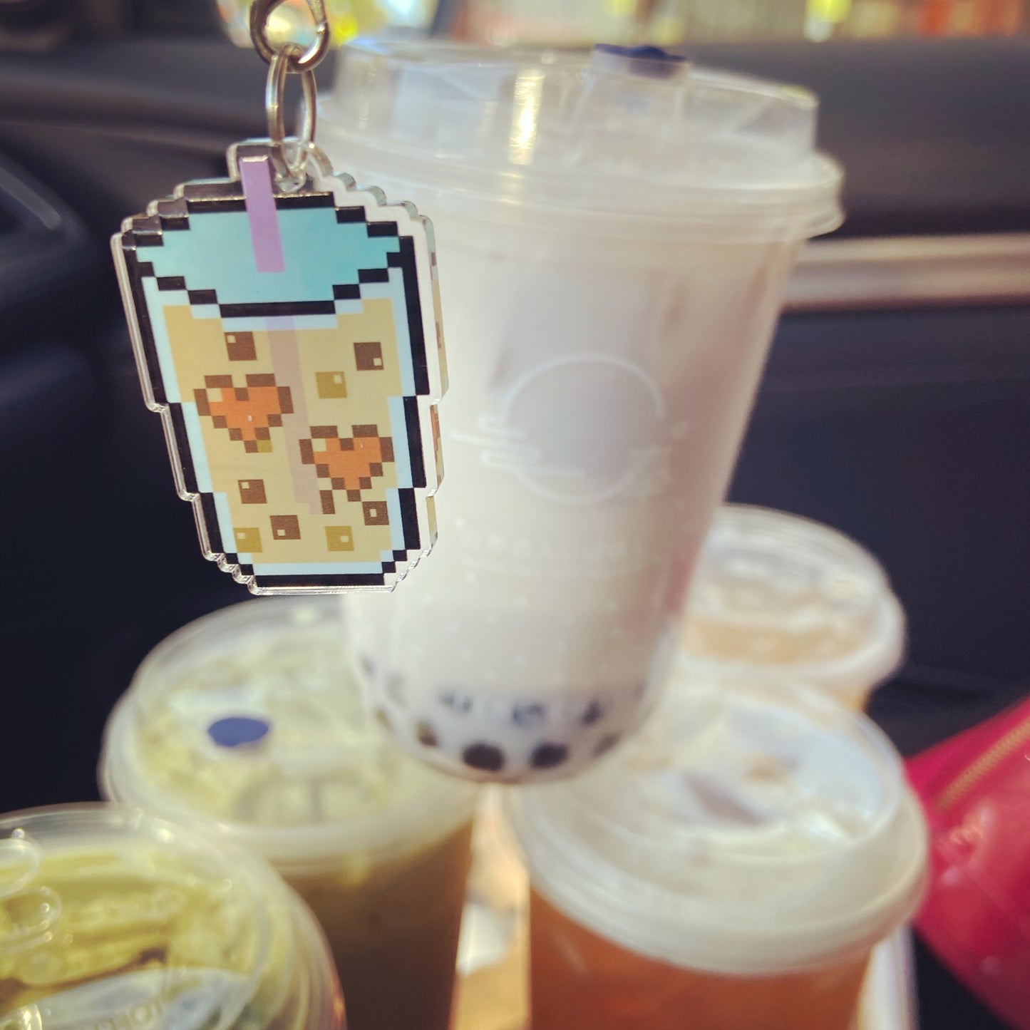 Boba Milk Tea Acrylic Charm Ollybits Pixel Art