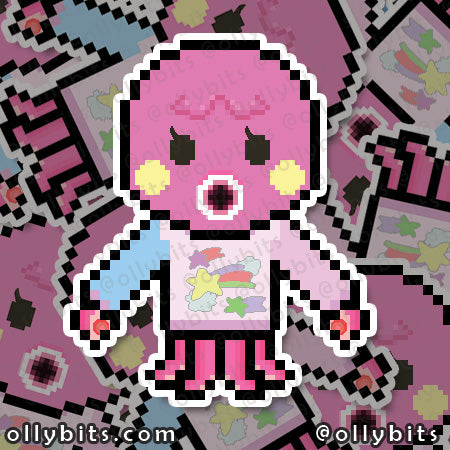 Pink Octopus Villager Vinyl Sticker (2") Ollybits Pixel Art