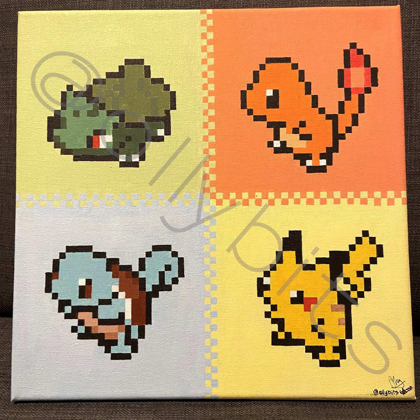 Pocket Monster Starters Pixel Art Painting Original