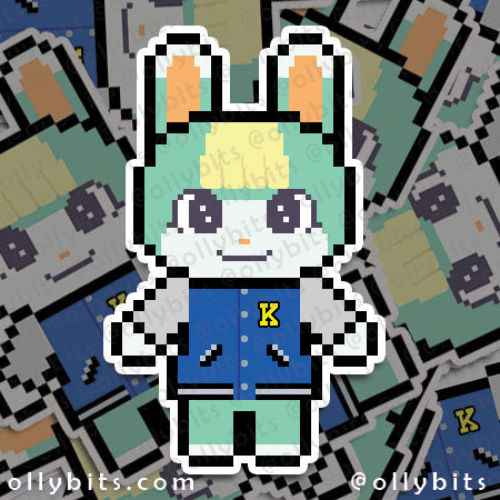 Cool Jock Bunny Island Villagers Life Vinyl Sticker (2") Ollybits Pixel Art