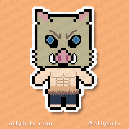 Angy Boar Inoko Slayer Vinyl Sticker (2") Ollybits Pixel Art
