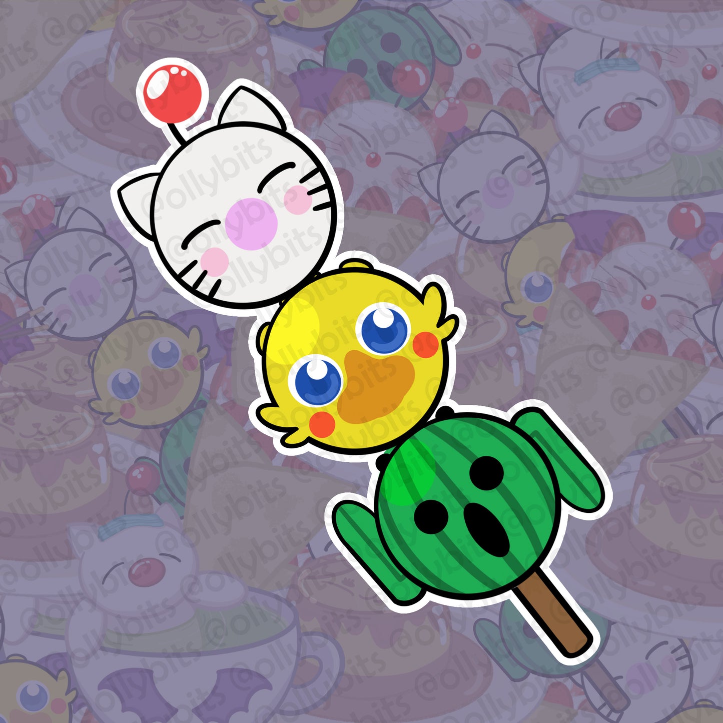 Winged Pom Pom Chicken Cactus Dango Vinyl Sticker (2") Ollybits Pixel Art