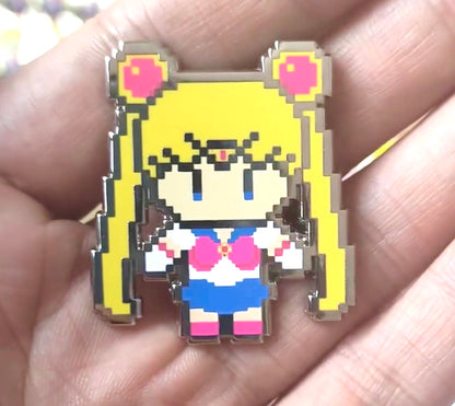 Moon Princess Warrior Pixel Art Enamel Pin