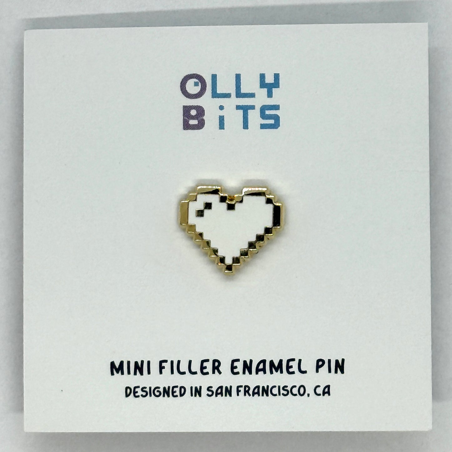 White (Gold) Pixel Heart Mini Filler Enamel Pin