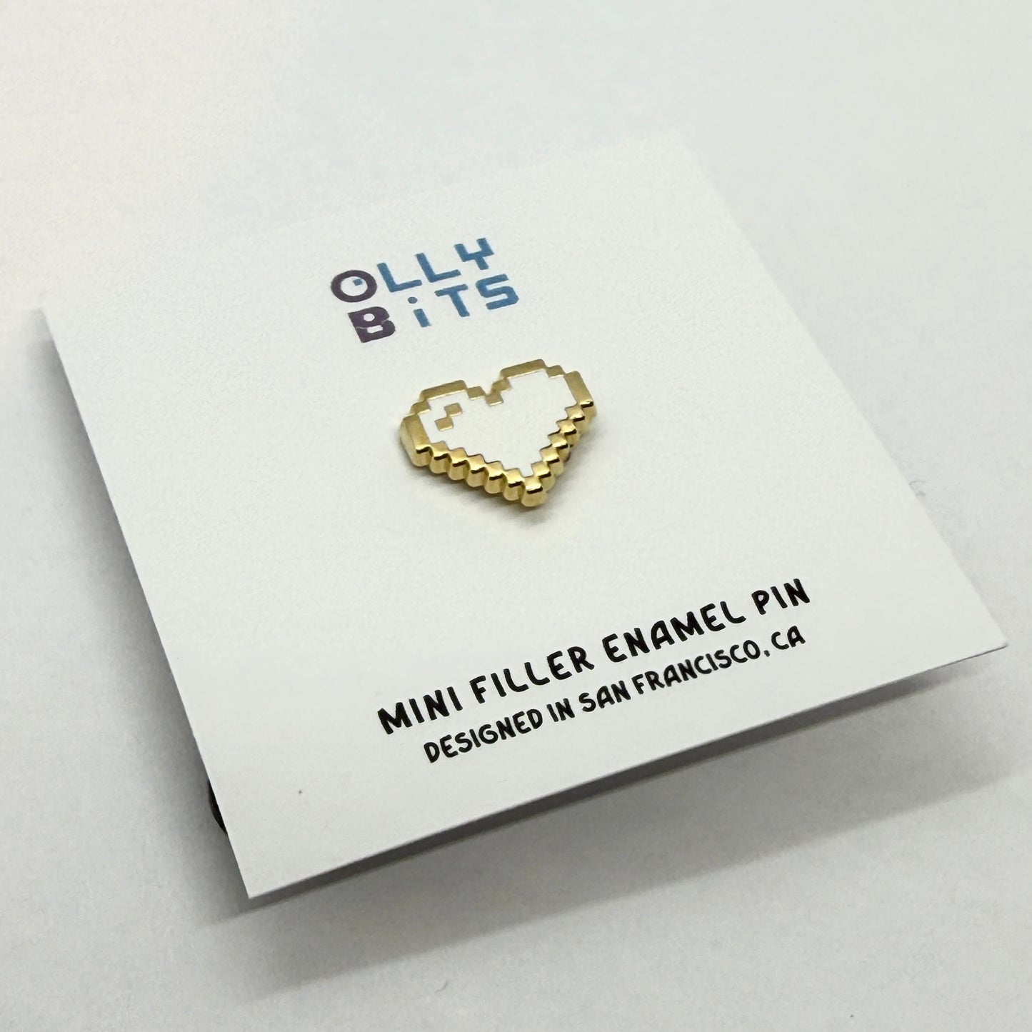 White (Gold) Pixel Heart Mini Filler Enamel Pin