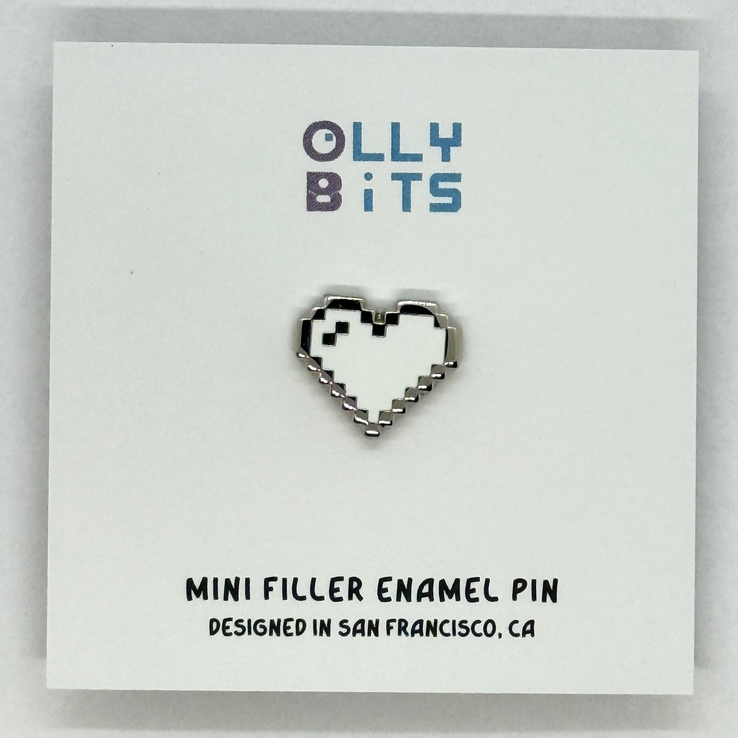 White (Silver) Pixel Heart Mini Filler Enamel Pin