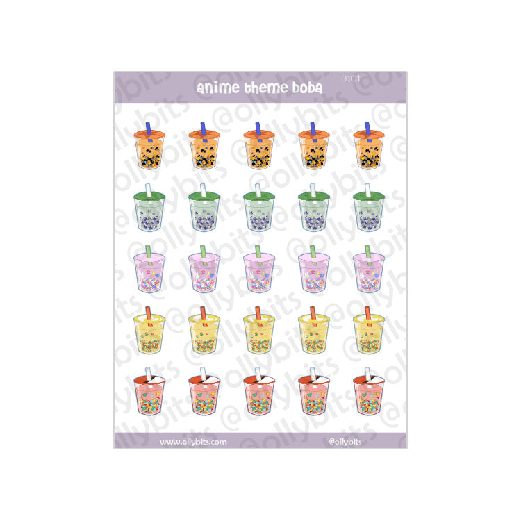 B101 - I Love Boba & Anime Sticker Sheet Ollybits Pixel Art