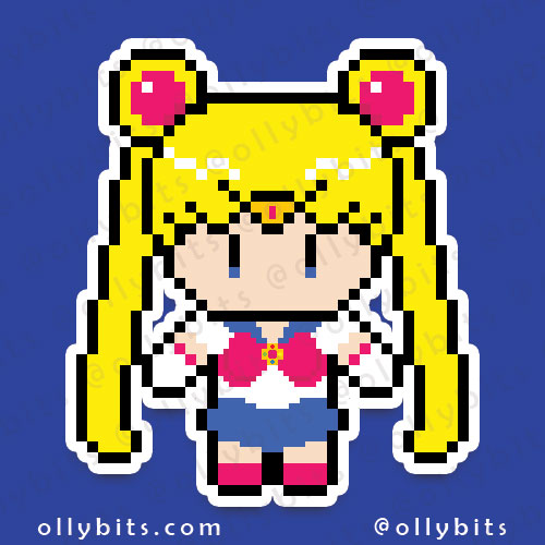 Moon Princess Warrior Vinyl Sticker (2") Set Ollybits Pixel Art