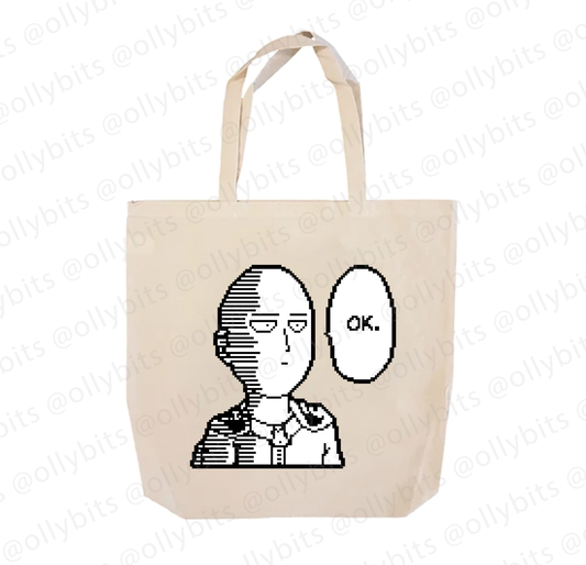 Bald Caped Hero OK Canvas Tote Bag Ollybits Pixel Art