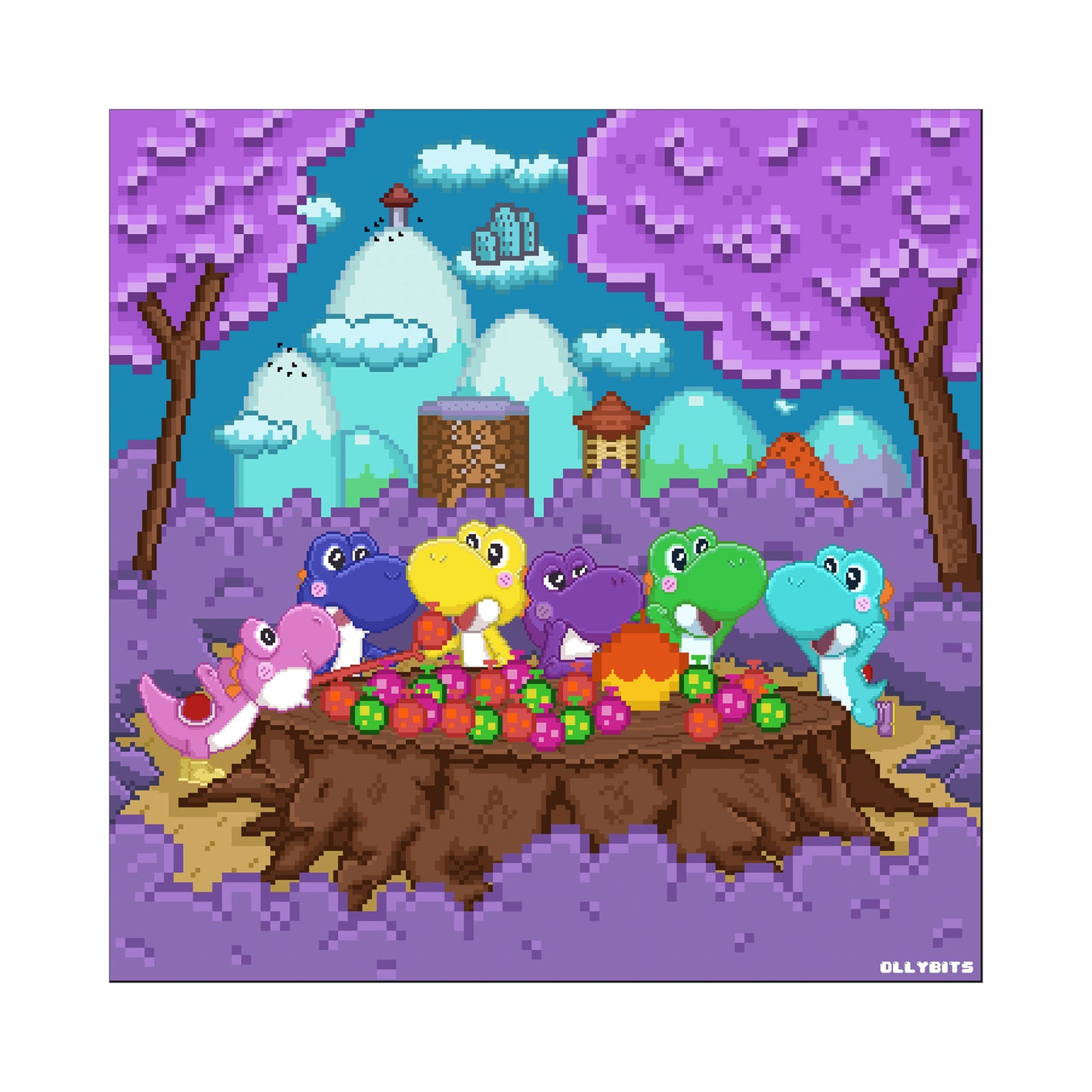 Dinobro and Friends 8x8 Print TwitchCon 2023 Exclusive Ollybits Pixel Art