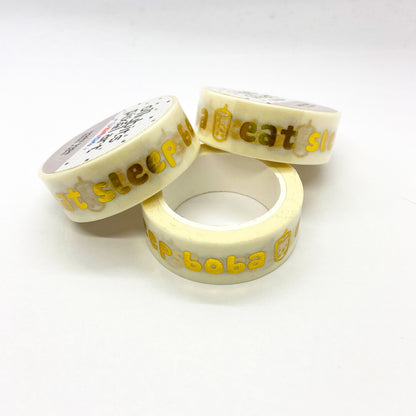 Eat Sleep Boba Washi Tape - GOLD FOIL Ollybits Pixel Art