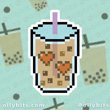 Boba Milk Tea Pixel Art Vinyl Sticker (2") Ollybits Pixel Art