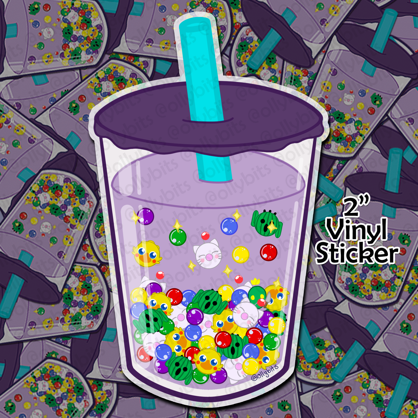 Boba Winged Pom Pom Vinyl Sticker (2") Ollybits Pixel Art