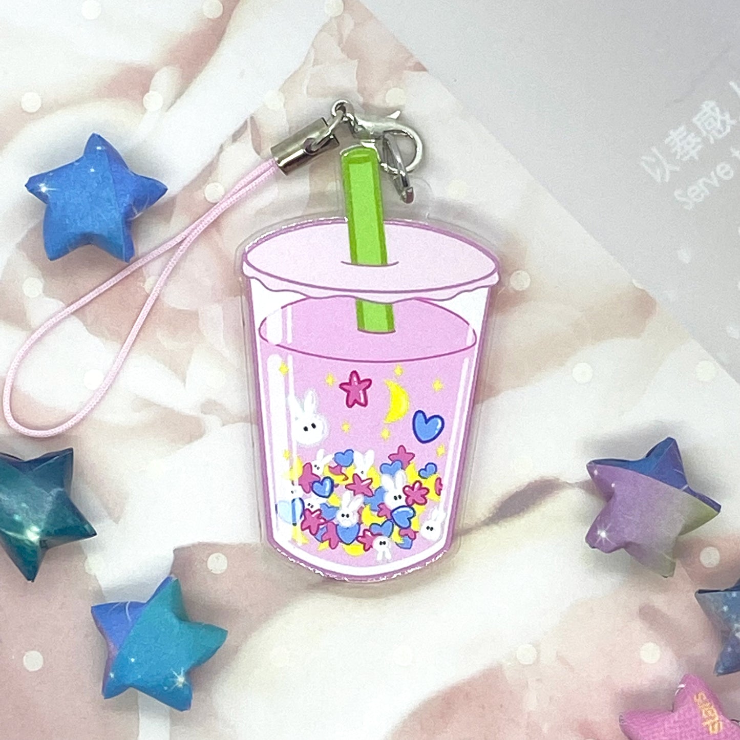 Moon Bunny (Moon Princess Warrior Inspired) Boba Acrylic Charm Ollybits Pixel Art