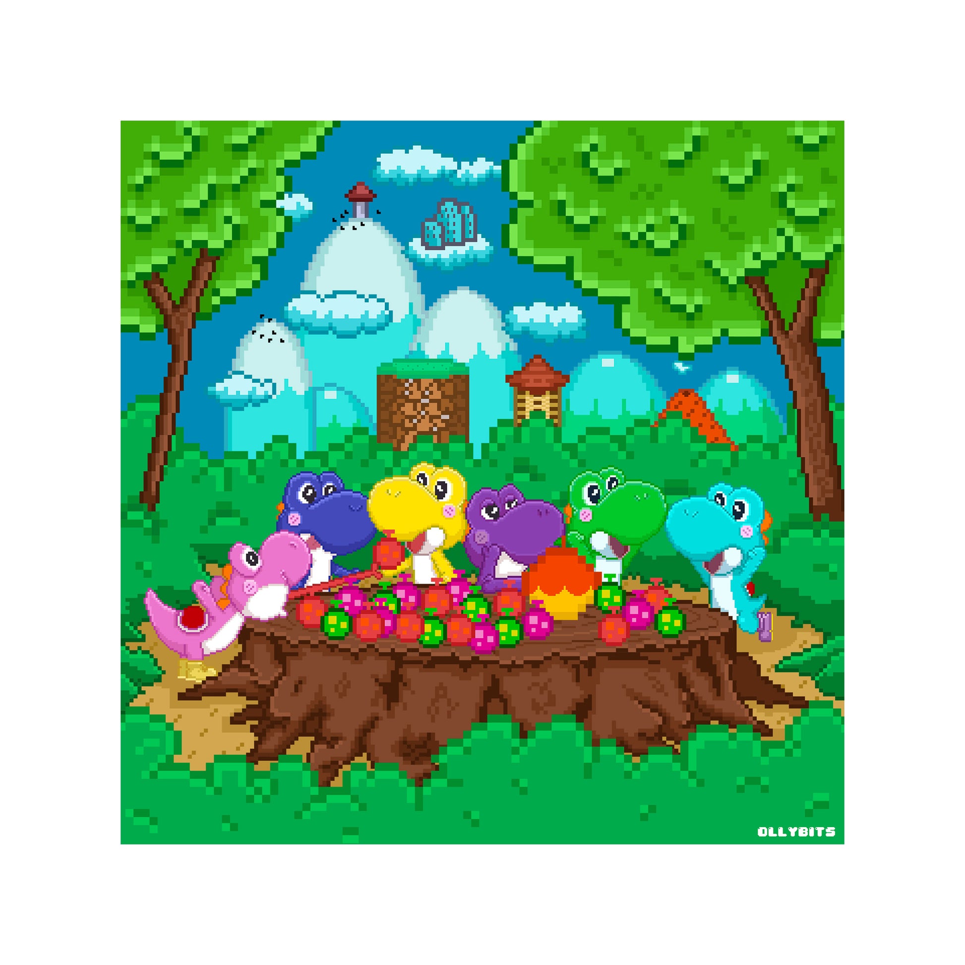 Dinobro and Friends 8x8 Print Ollybits Pixel Art