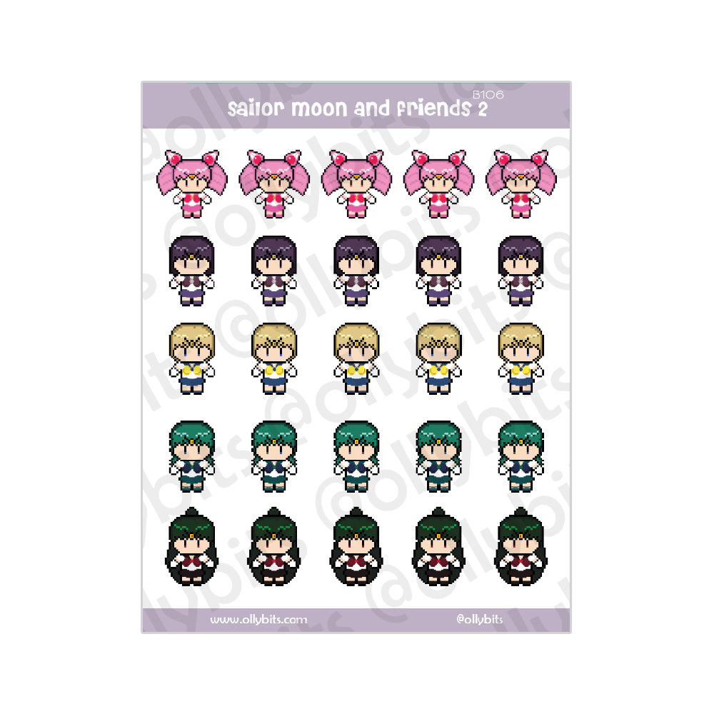 B106 - Moon Princess Warrior And Friends 2 Sticker Sheet Ollybits Pixel Art