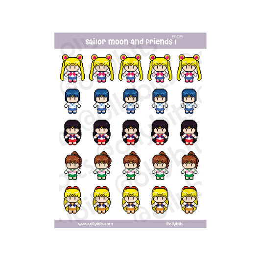 B105 - Moon Princess Warrior And Friends 1 Sticker Sheet Ollybits Pixel Art