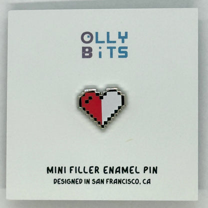 Half Red Half White Pixel Heart Mini Filler Enamel Pin