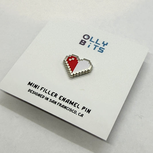 Half Red Half White Pixel Heart Mini Filler Enamel Pin