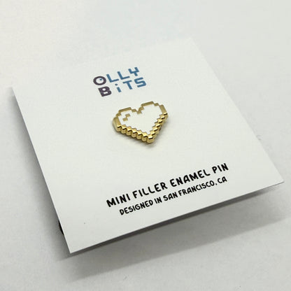 White (Gold) Pixel Heart Mini Filler Enamel Pin