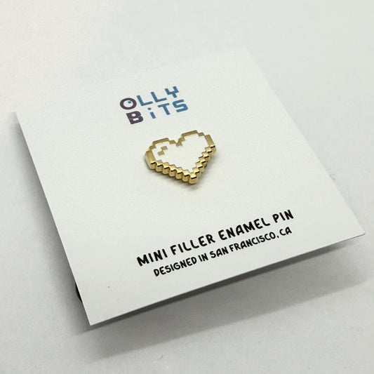 White (Gold) Pixel Heart Mini Filler Enamel Pin