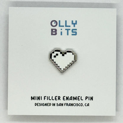 White (Silver) Pixel Heart Mini Filler Enamel Pin