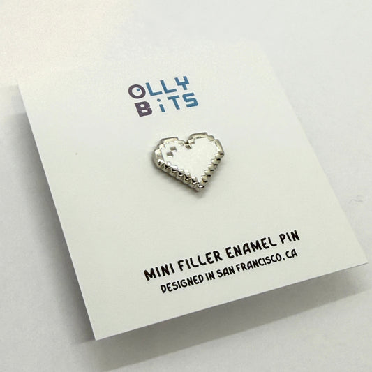 White (Silver) Pixel Heart Mini Filler Enamel Pin