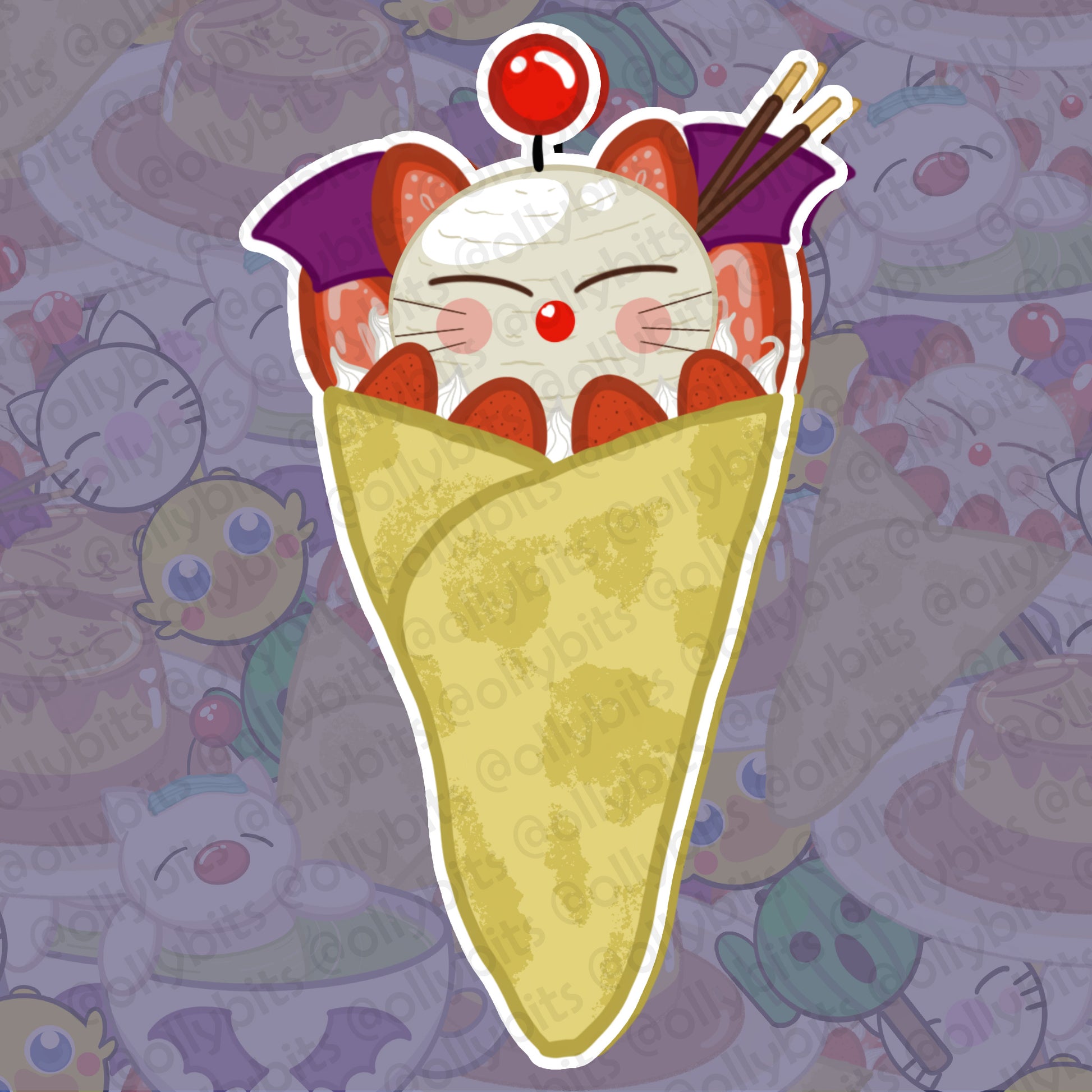 Winged Pom Pom Crepe Vinyl Sticker (2") Ollybits Pixel Art