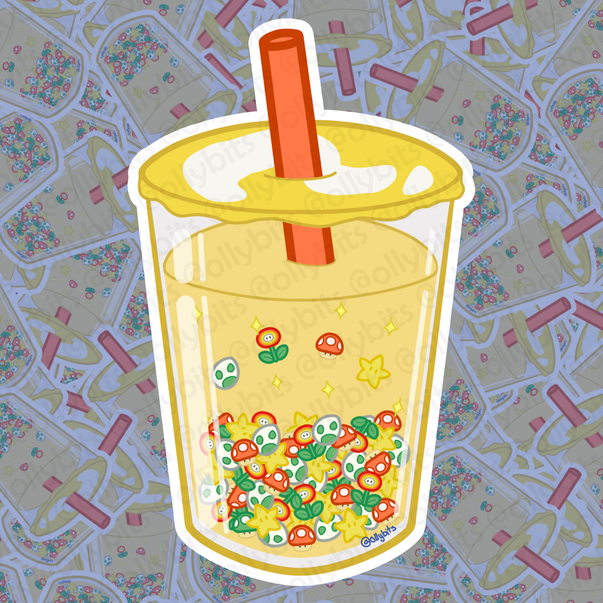 Boba Super Bros Power Up Vinyl Sticker (2") Ollybits Pixel Art