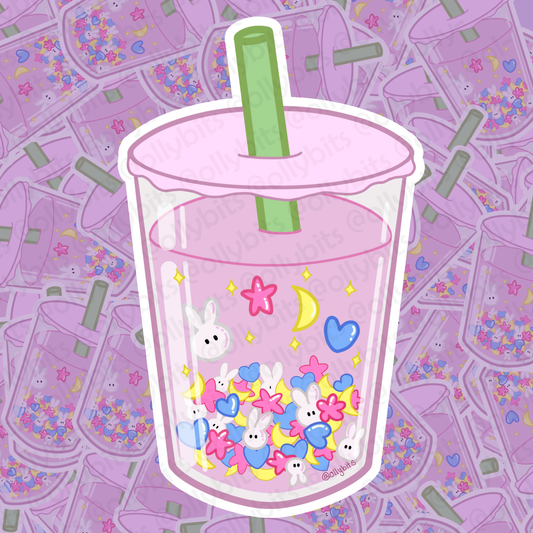 Boba Moon Princess Bunny Vinyl Sticker (2") Ollybits Pixel Art