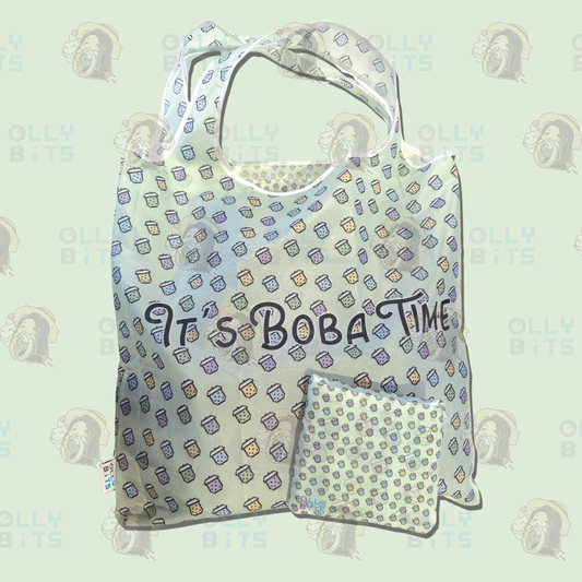 Pixel Boba Foldable Reusable Tote Bag