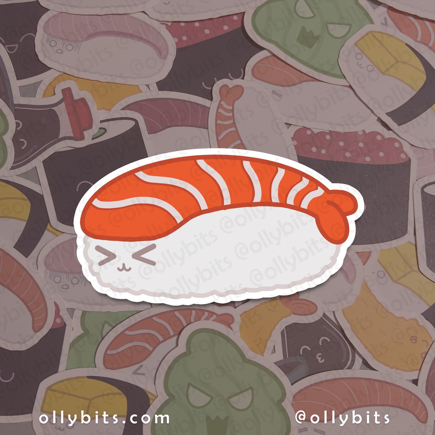 Shrimp Nigiri Vinyl Sticker (2") Ollybits Pixel Art