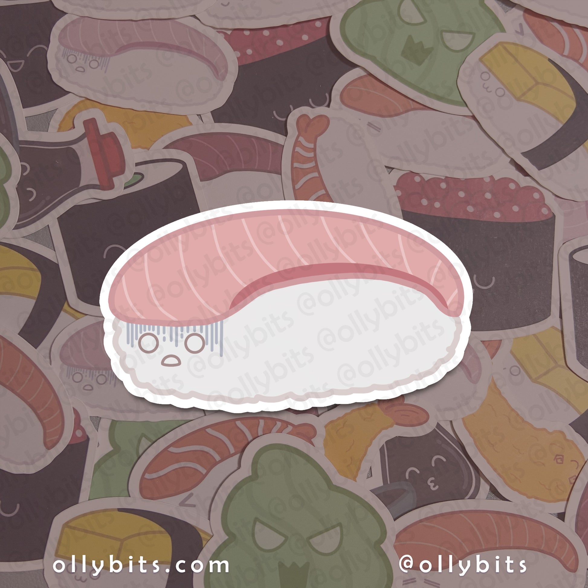 Hamachi Nigiri Vinyl Sticker (2") Ollybits Pixel Art