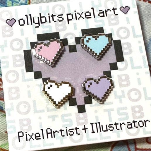 Pastel Pixel Heart Mini Filler Enamel Pin Set Ollybits Pixel Art