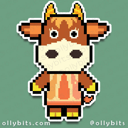 Peppy Cow Island Villager Life Vinyl Sticker (2") Ollybits Pixel Art