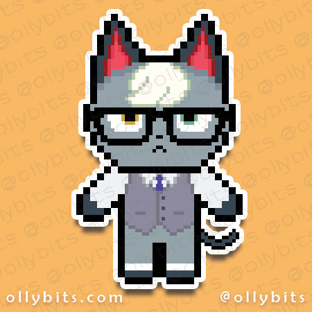 Smug Gentlecat Island Villagers Life Vinyl Sticker (2") Ollybits Pixel Art
