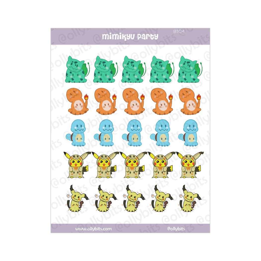 B104 -  Copycat Ghost Mouse Party Sticker Sheet Ollybits Pixel Art