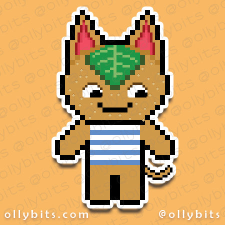 Orange Cat Island Villagers Life Vinyl Sticker (2") Ollybits Pixel Art
