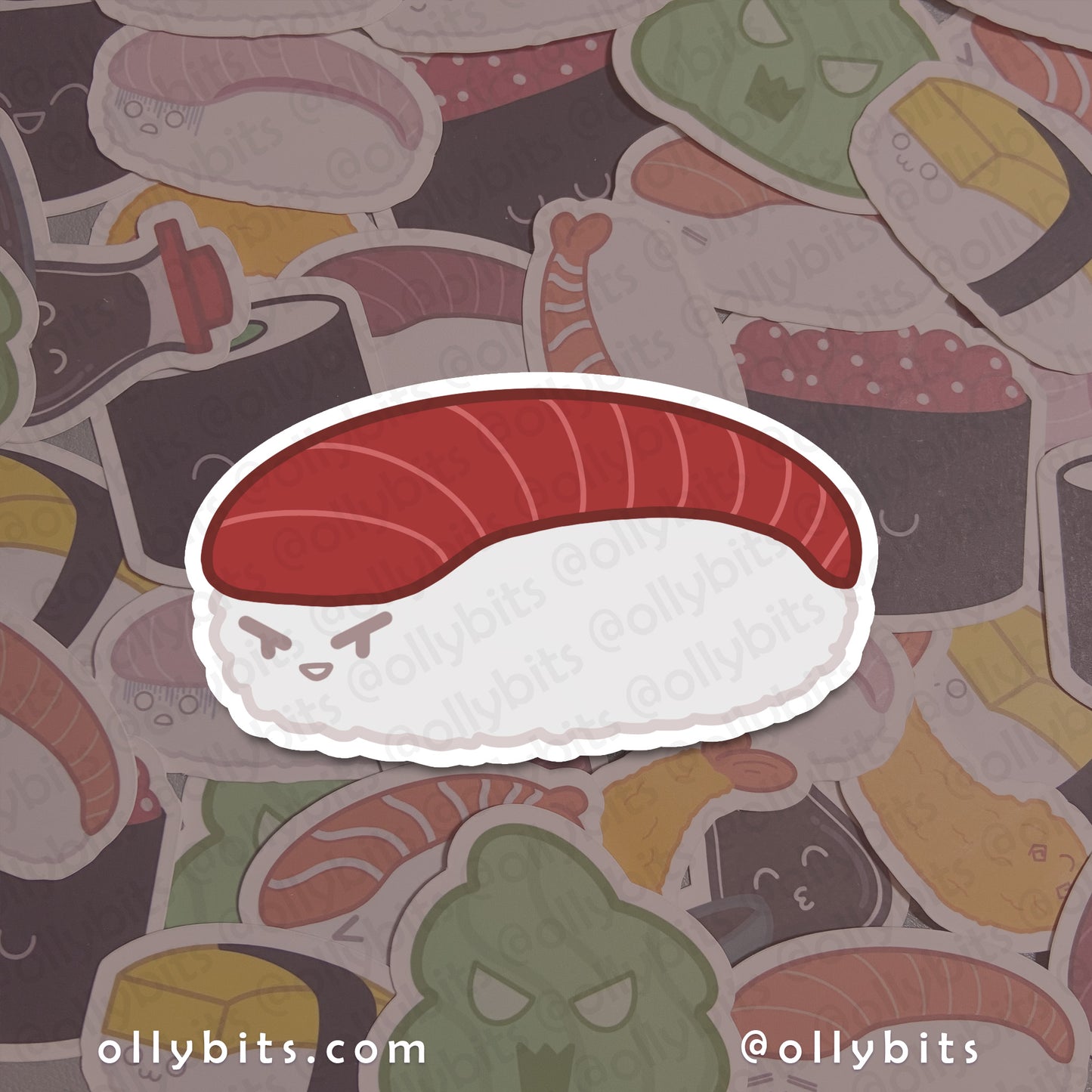 Tuna Nigiri Vinyl Sticker (2") Ollybits Pixel Art